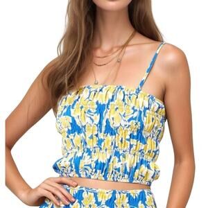 Floral Smocked Bodice Adjustable Strappy Top NWT Women's Large